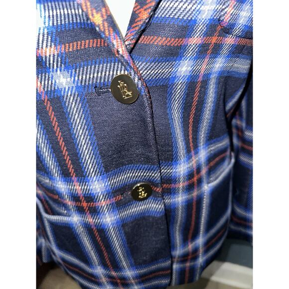 Lauren Ralph Lauren Plaid Blazer Jacket Navy/Red/White Gold Buttons Size M - Picture 9 of 12